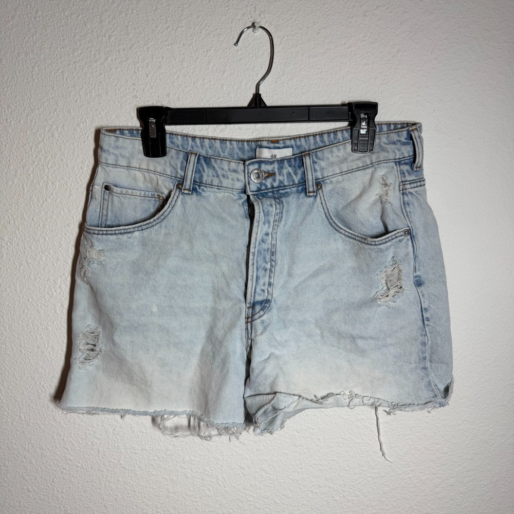 H&M‎ Cut Off Shorts Womens 33 Blue Light Wash Denim Cotton High Rise Distressed
